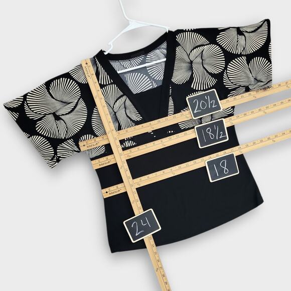 Womens Top PerSeption Concept Size Large Black Short Sleeve Blouse Empire Waist - Picture 4 of 9